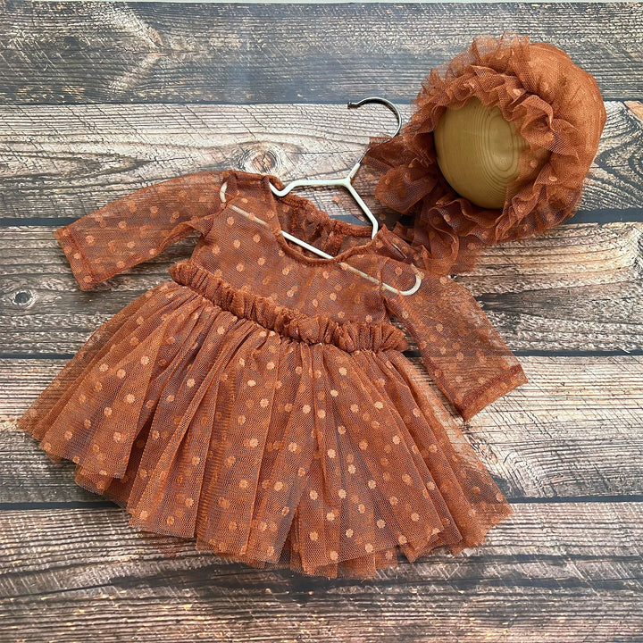 Newborn Rust Red Tulle Dress & Hat Set