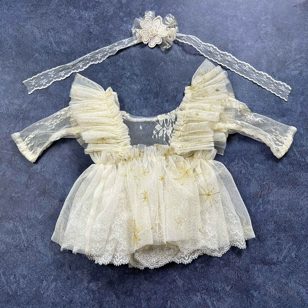 Beige Lace Newborn Romper