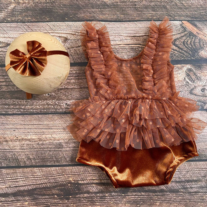 Newborn Rust Red Tulle Romper & Headband Set