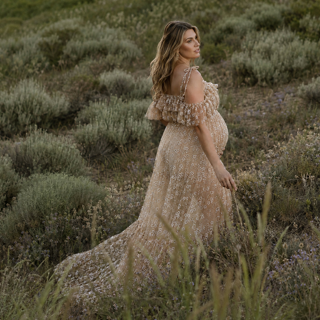 Ersa Gown | Floral Embroidered Off-Shoulder Tulle Maternity Photography Dress