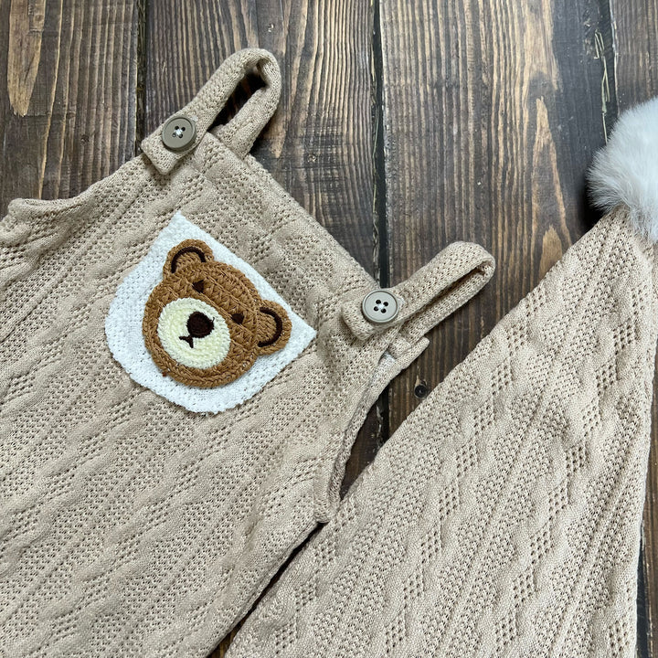Bear Pompom Hat & Suspender Shorts Newborn Set