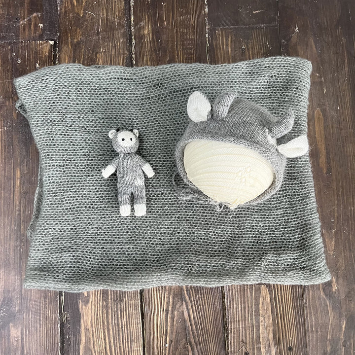 Mohair Wrap Bonnet with Matched Calf Doll Set