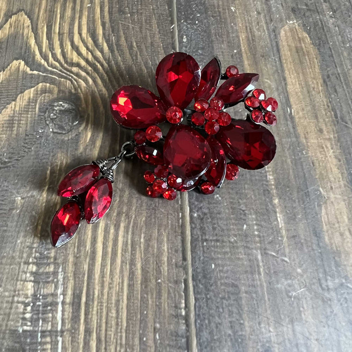 Bright Red Rhinestone Brooches