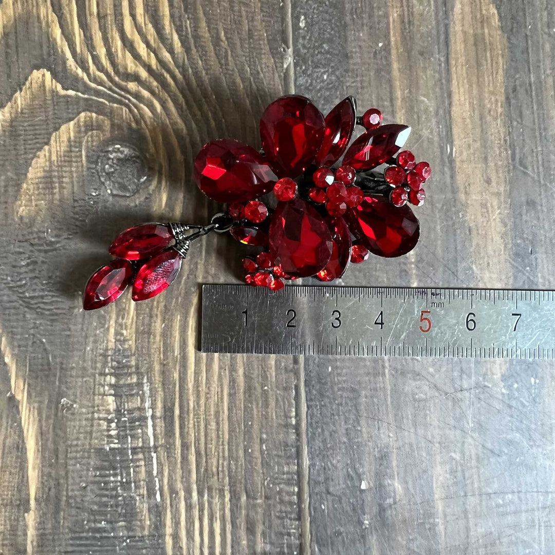 Bright Red Rhinestone Brooches