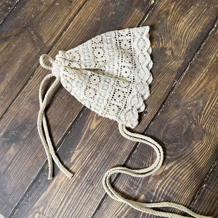 Beige Lace Trim Newborn Hat