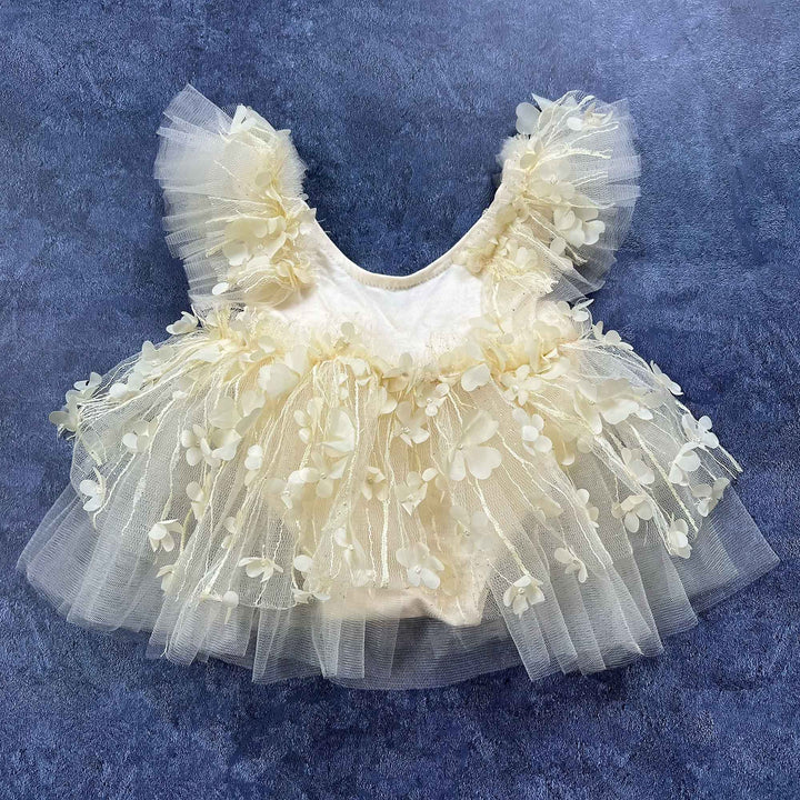Light Yellow Floral Tulle Newborn Romper