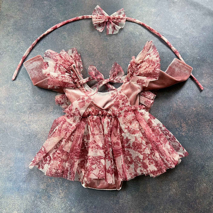 Dark Pink Mesh Newborn Romper