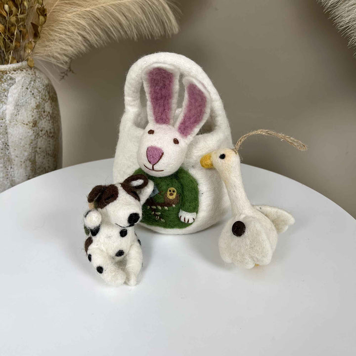 Handmade Felt Rabbit Basket Dog Goose Set