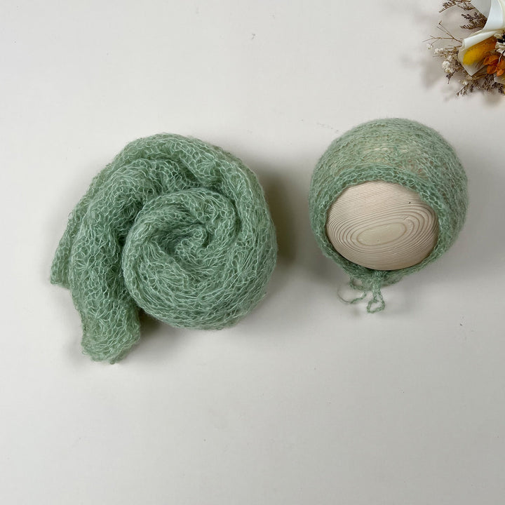 Stretchy Soft Knit Mohair Wrap with Hat Set