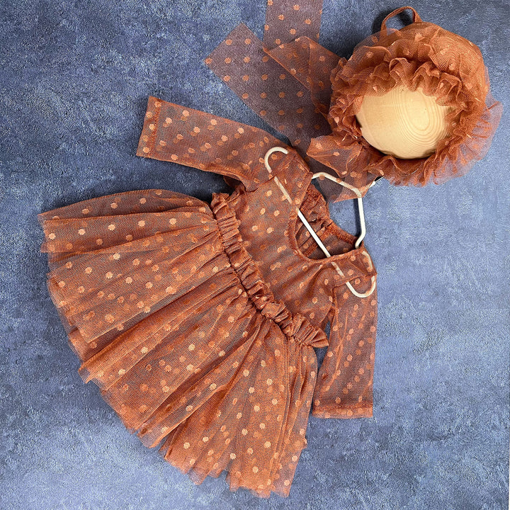 Newborn Rust Red Tulle Dress & Hat Set
