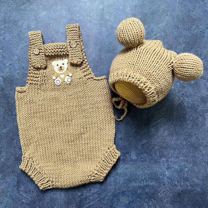 Newborn Handmade Knitted Bear Hat & Romper Set