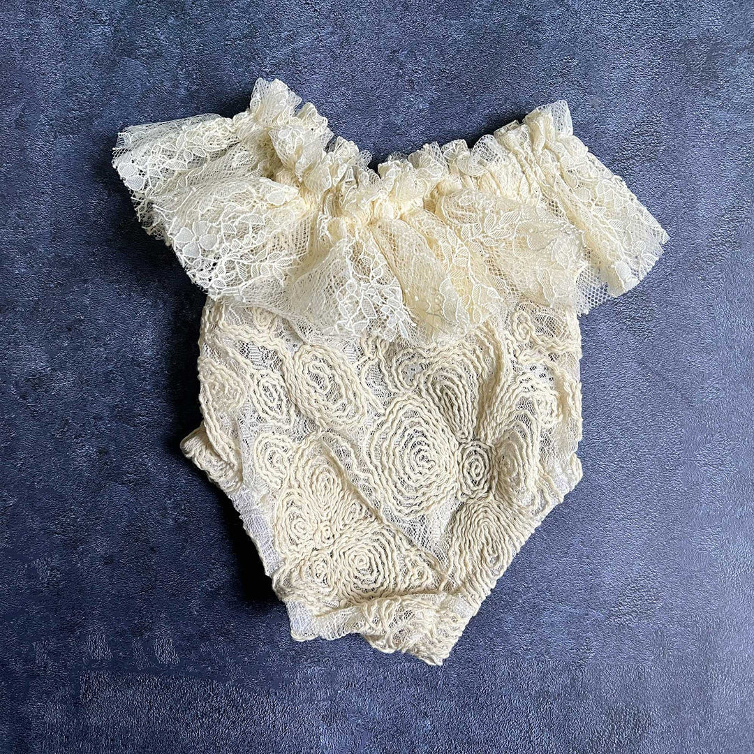 Lace Cloud Pattern Off-Shoulder Newborn Romper