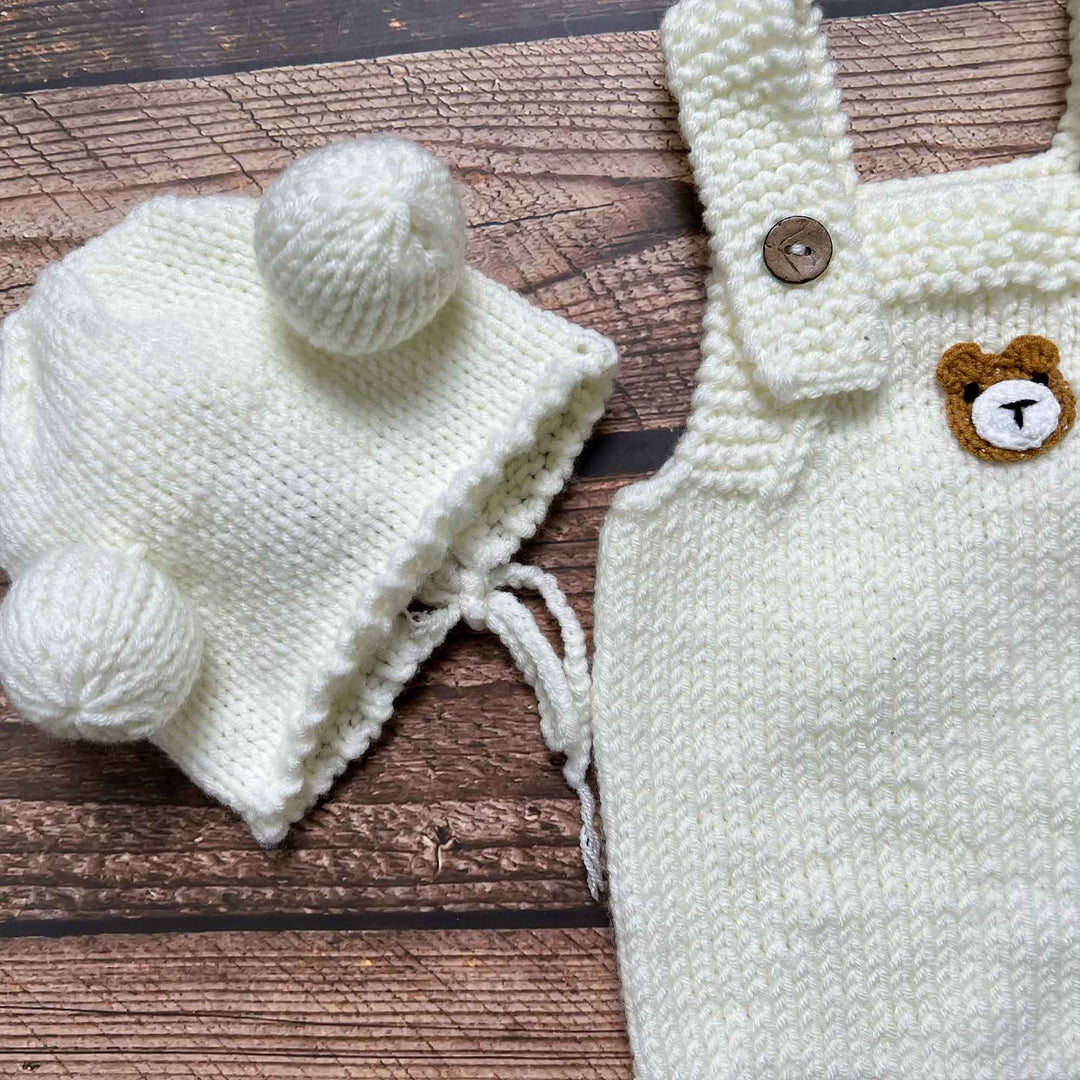 Newborn Handmade Knitted Bear Hat & Romper Set