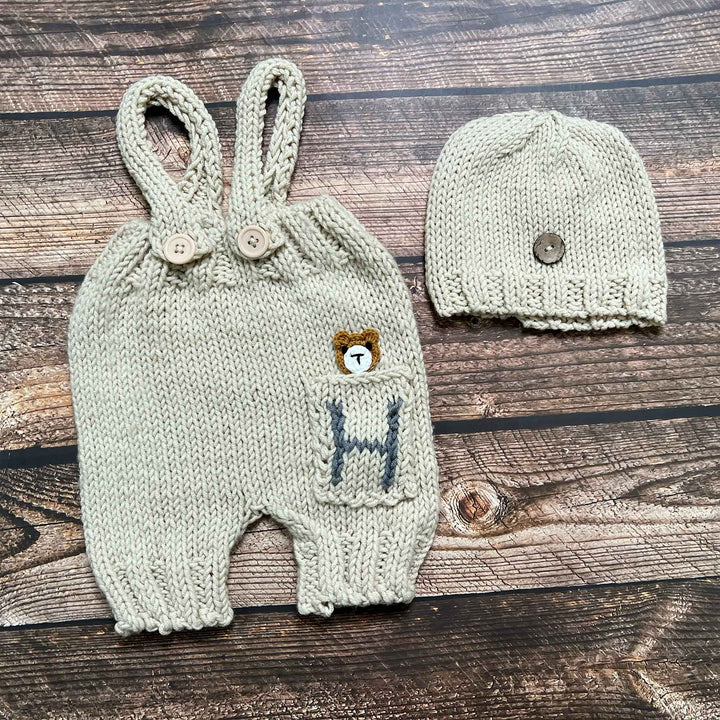 Bear Pocket Suspender Pants & Beanie Hat Set