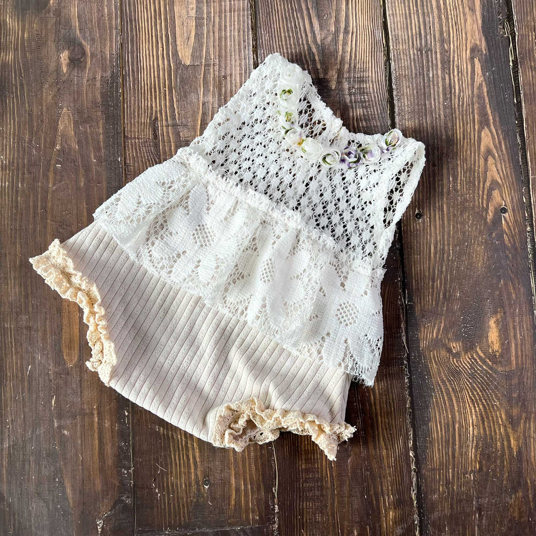 White Lace Floral Newborn Romper