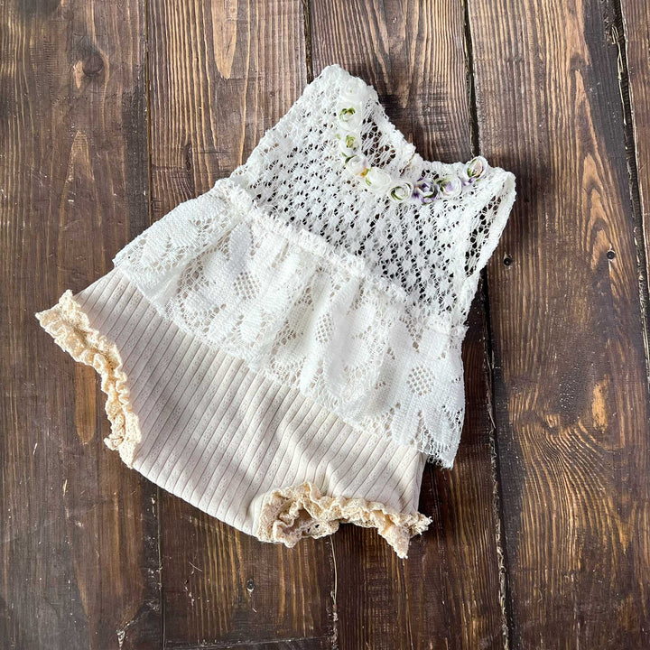 White Lace Floral Newborn Romper