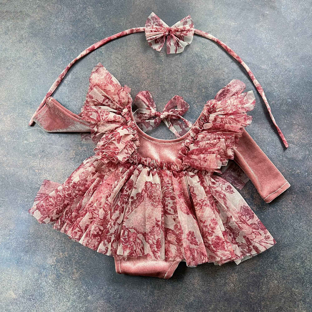 Dark Pink Mesh Newborn Romper