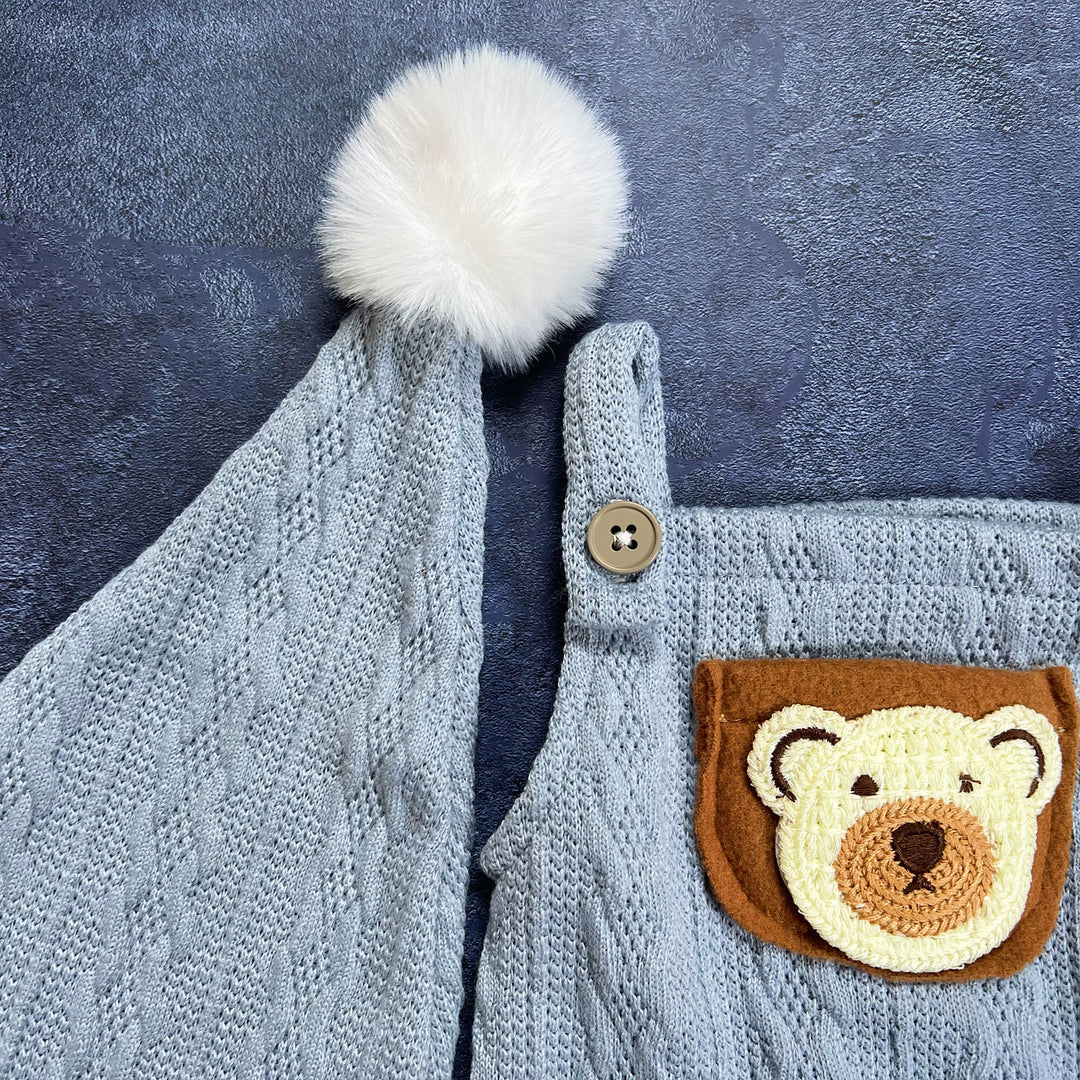 Bear Pompom Hat & Suspender Shorts Newborn Set