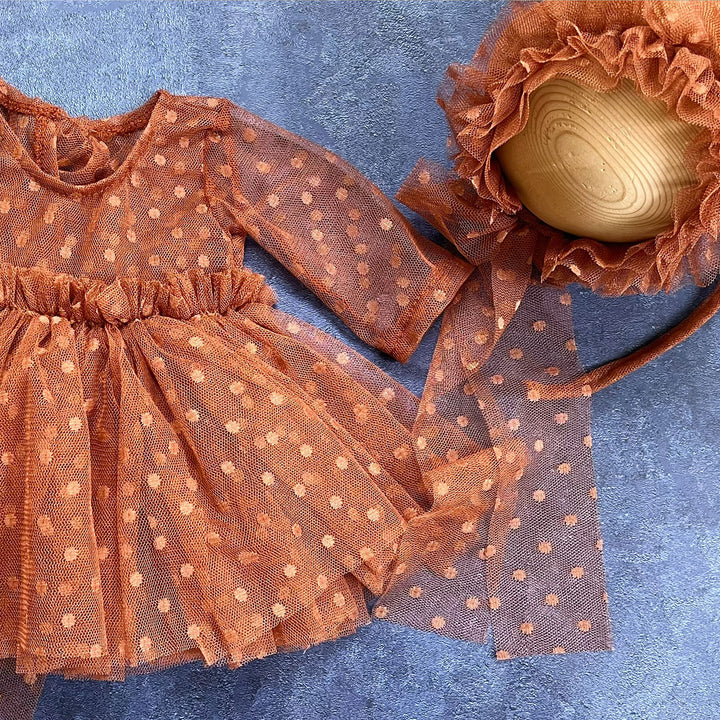 Newborn Rust Red Tulle Dress & Hat Set