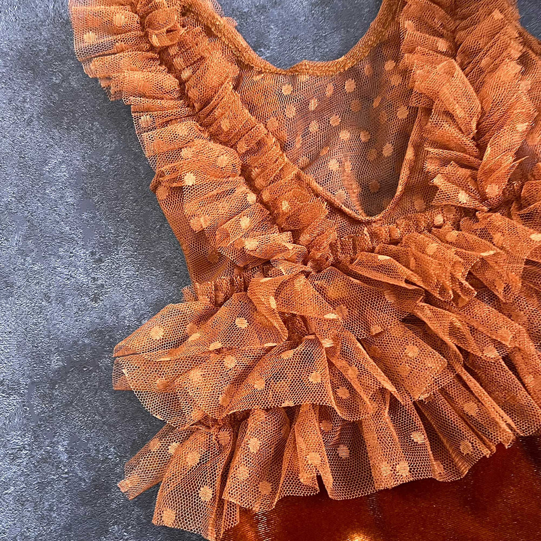 Newborn Rust Red Tulle Romper & Headband Set