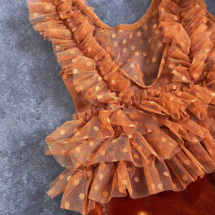 Newborn Rust Red Tulle Romper & Headband Set