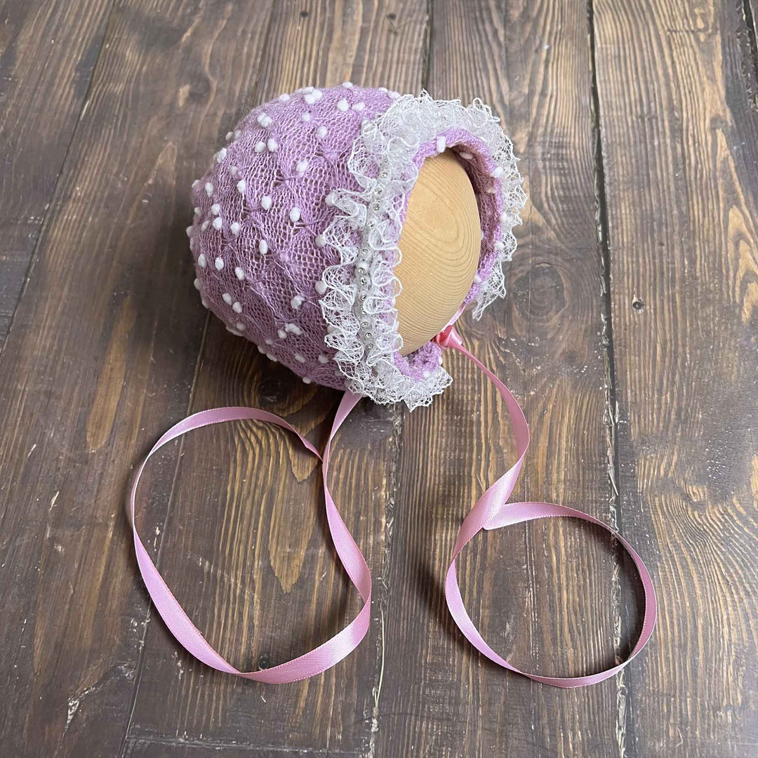Polka Dot Hat with Lace Trim