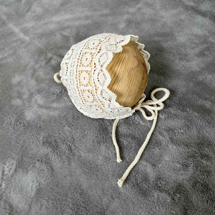 Beige Lace Trim Newborn Hat