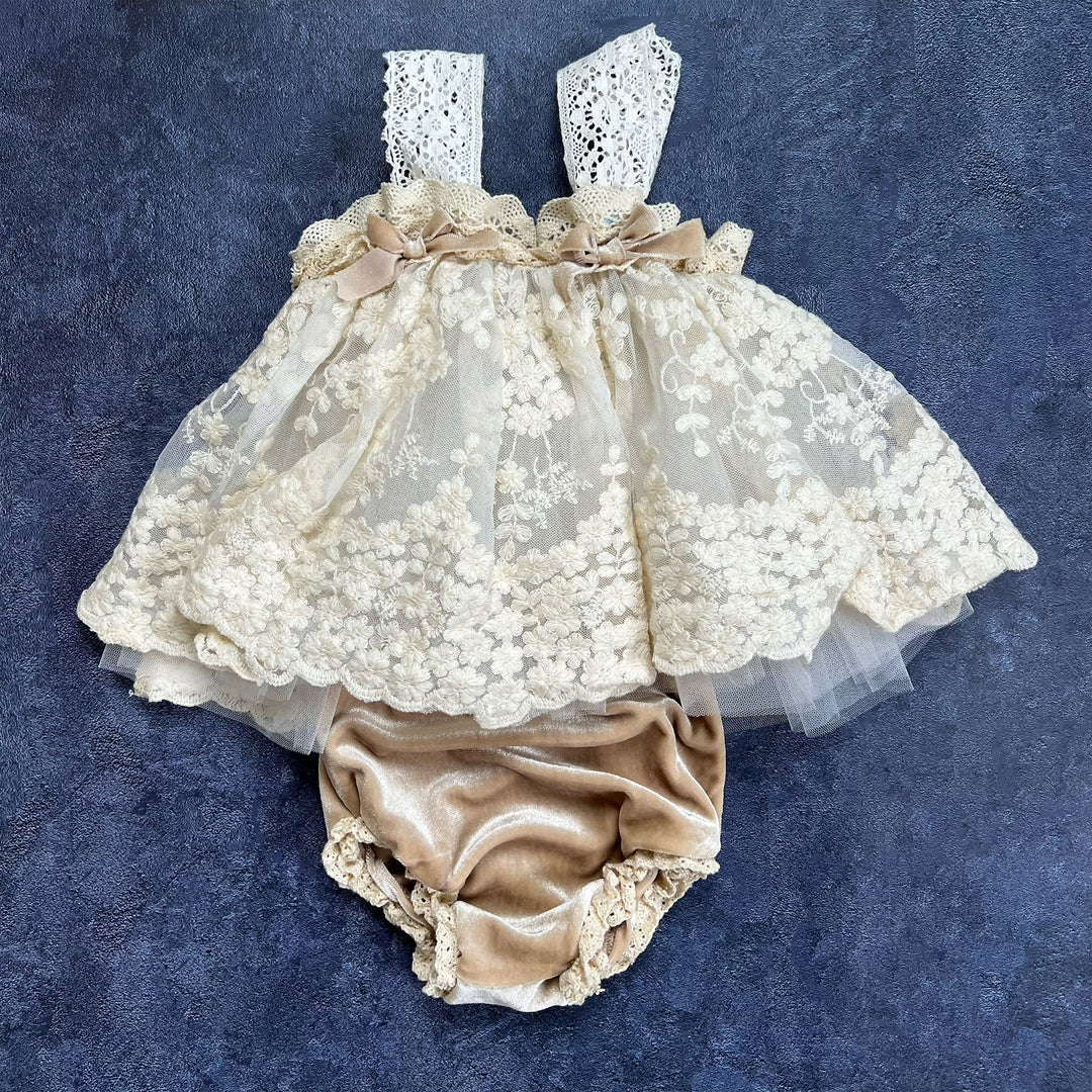 Embroidered Tulle Cami Top & Bloomer Set