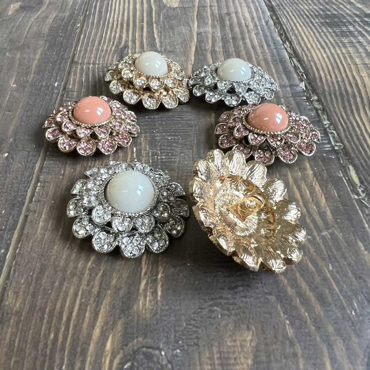 Pearl-Center Rhinestone Petal Buttons