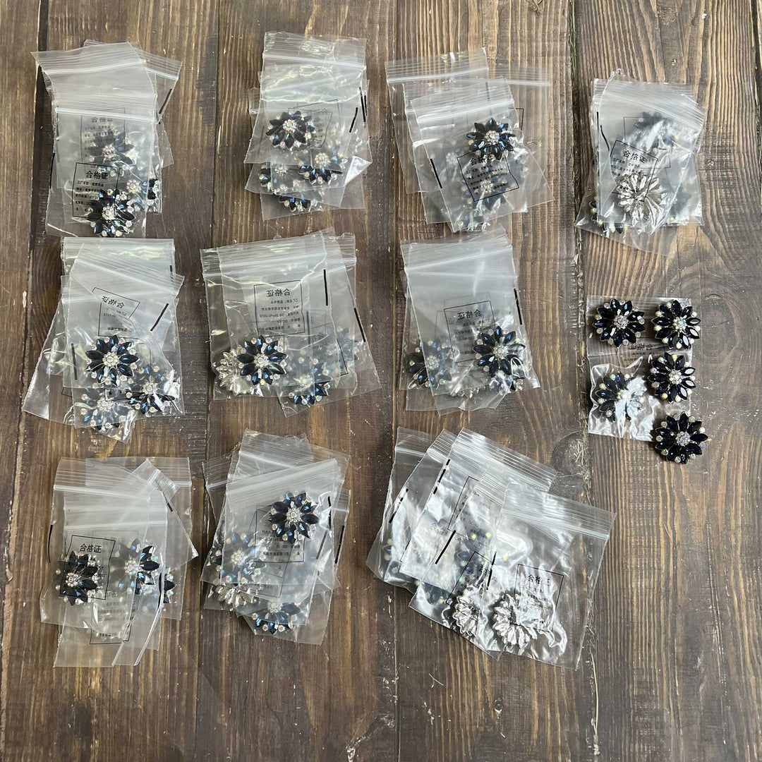 Deep Blue Rhinestone Flower Buttons