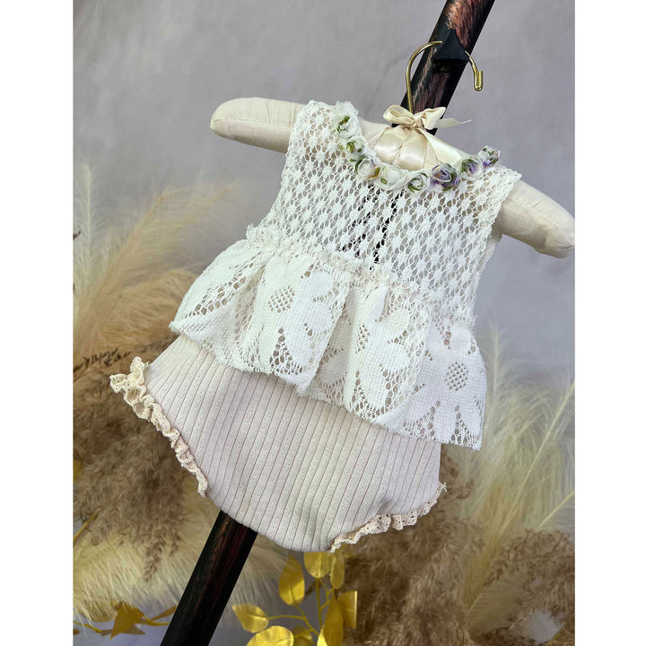 White Lace Floral Newborn Romper